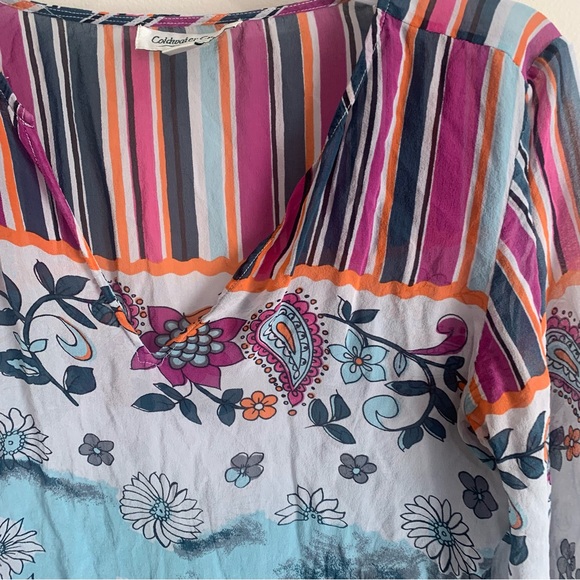 Coldwater Creek 100% Silk Floral Striped Tunic Top - Picture 4 of 12
